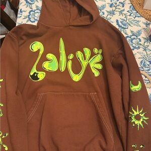 Brown Hoodie with Neon Green Accents